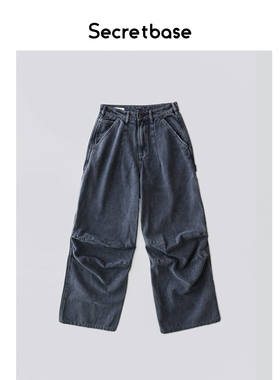 潮流重工美式休闲牛仔裤秋冬新品高街纯棉褶皱磨边水洗百搭阔腿裤