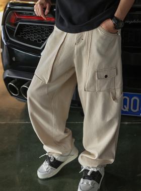 Secretbase 法国设计师款 重工复杂设计 原色宽松牛仔裤 潮牌休闲