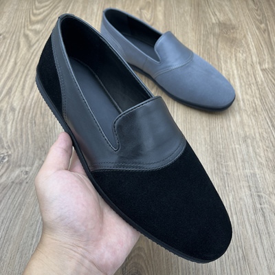 2025夏季欧洲站轻奢简约风男士磨砂皮豆豆鞋休闲一脚蹬软底乐福鞋