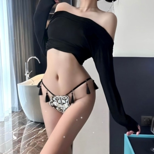 开档流苏露臀透视火辣纯欲低腰三角裤 上小楼性感蕾丝内裤 女夏薄款