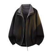 WASSUP NURAYA假两件立领夹克男春秋格子拼接休闲宽松设计感外套