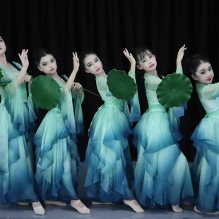 儿童烟雨小镇采莲古典舞演出服九歌山鬼入画江南舞蹈服女飘逸绿色