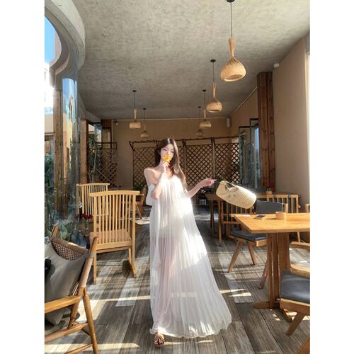 实拍 初夏复古法式连衣裙女感抹胸长裙度假风裙子仙女裙12319