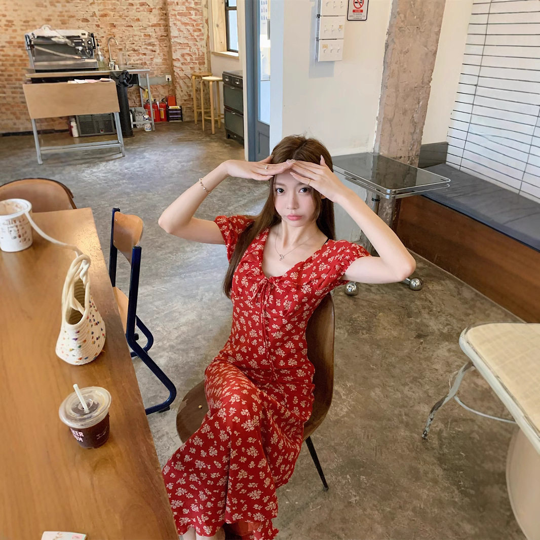 实拍 法式温柔初恋连衣裙女夏天新款收腰显瘦甜美气质长裙子79444