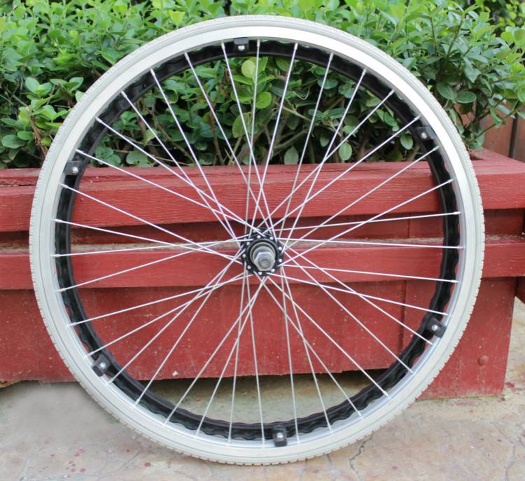轮椅配件后轮实心胎24寸总成手推圈轮椅车轮子老年车充气后大轮