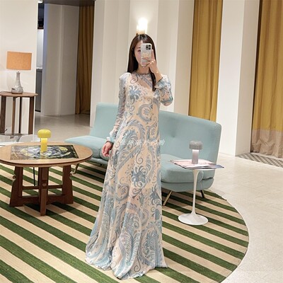 澳洲正品代购Zimmermann连衣裙绿松石佩斯利Illuminate圆领中长裙