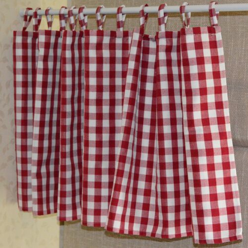 红格子美式乡村小窗帘防尘帘柜门帘半帘书房窗帘布艺门帘系带半帘