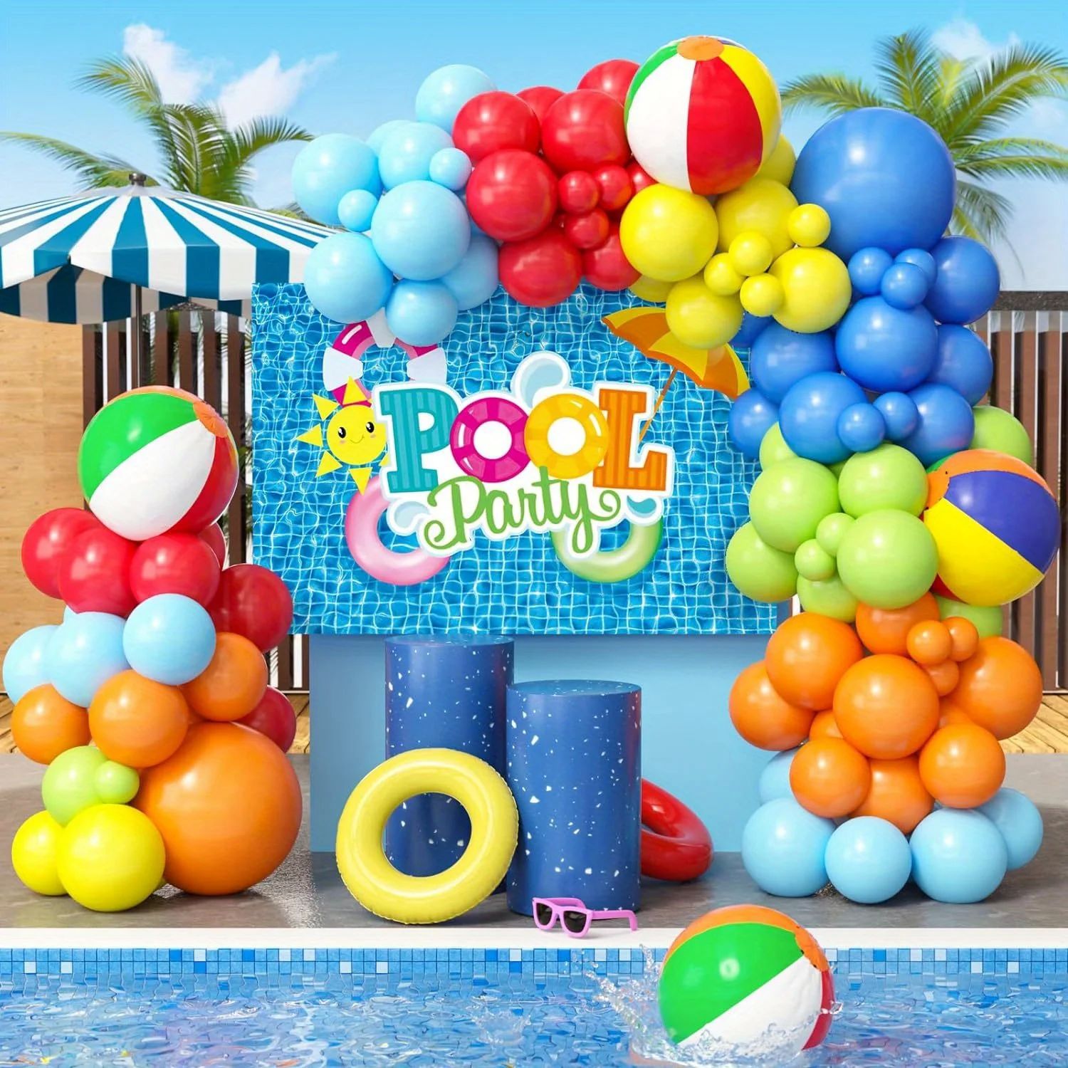 128pcs Summer Pool Themed Balloon Wreath Arch Set Beach Part