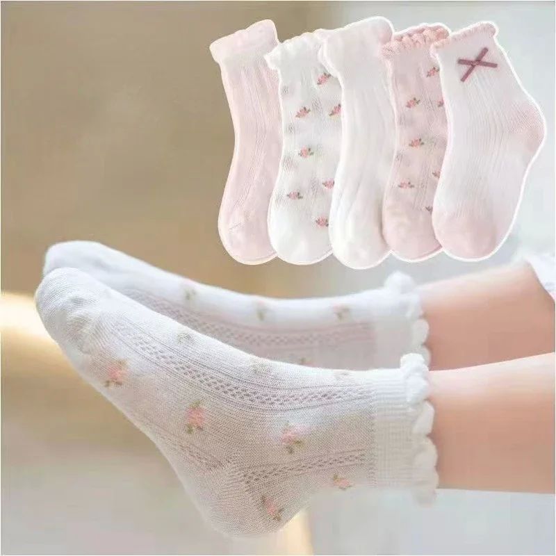 5 Pairs/Lot Kids Socks Spring Summer Cotton Girls Socks Cute 女士内衣/男士内衣/家居服 连裤袜/打底袜 原图主图