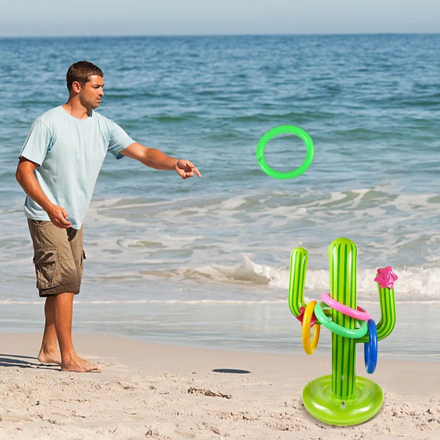 Inflatable Cactus Ring Toss Game Toy Set for Summer Beach Lu