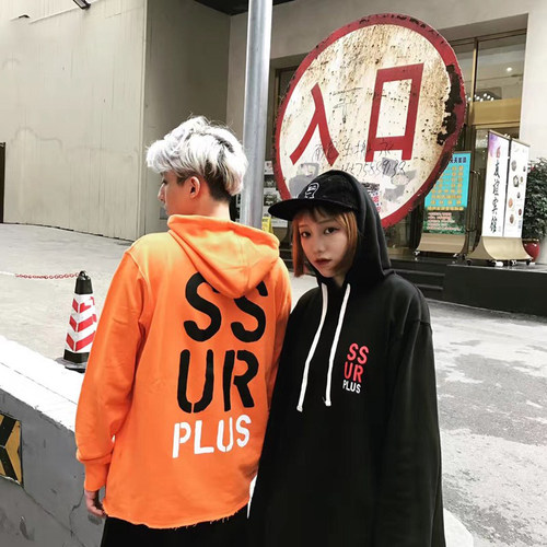 清仓合集 SSUR PLUS 下摆破坏帽衫背后大LOGO情侣潮连帽卫衣外套