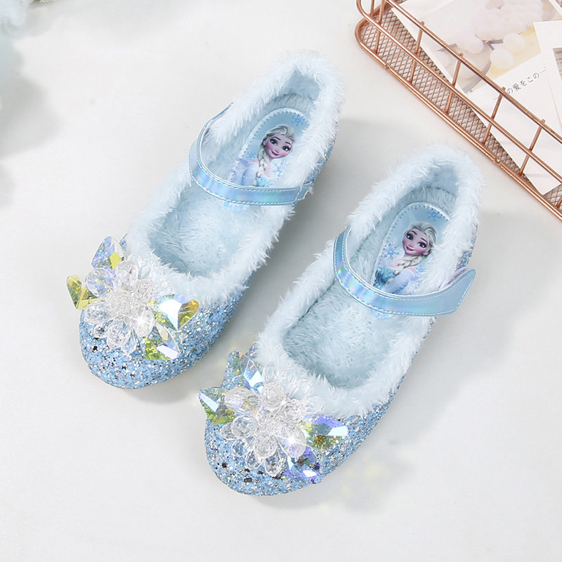 儿童艾莎公主拉丁舞鞋女软底软面加绒表演演出舞蹈跳舞鞋子秋冬季