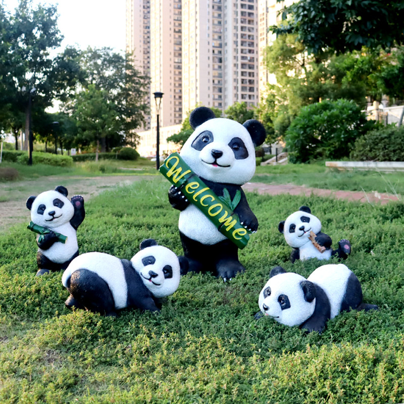 创意可爱熊猫雕塑仿真树脂动物摆件户外花园庭院公园草坪别墅装饰