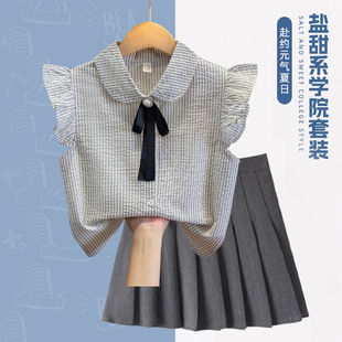 女童学院风短袖衬衫jk制服裙套装夏季学生英伦风毕业照演出服衬衣