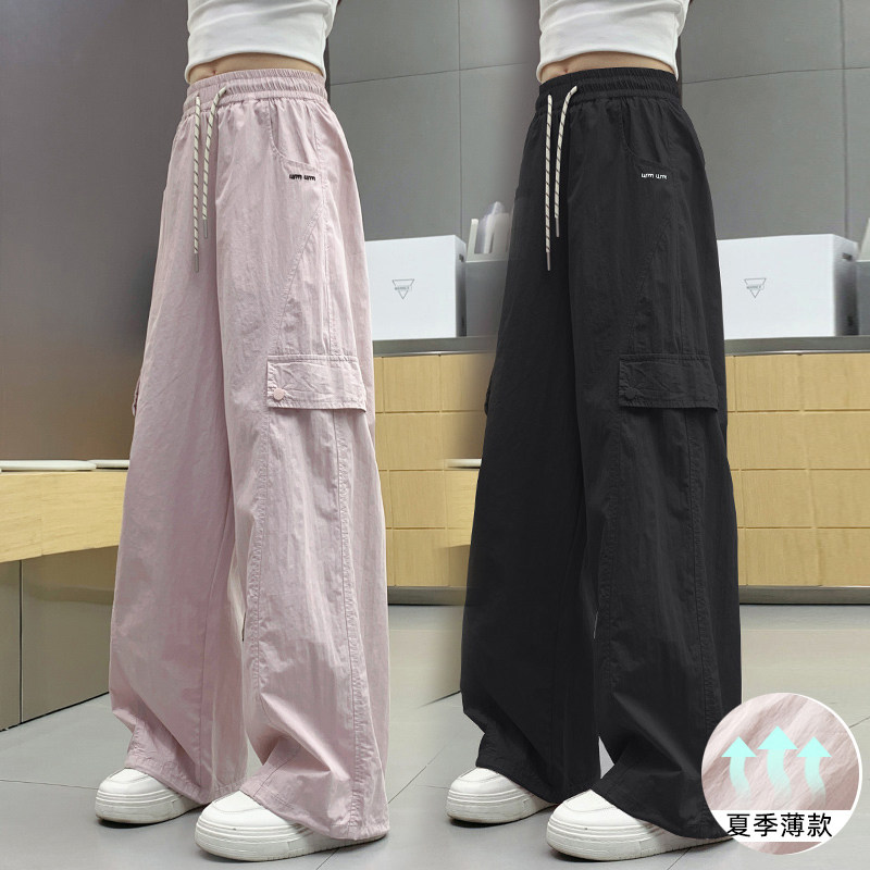 女童冰丝工装裤夏季薄款女孩直筒阔腿长裤防蚊裤中大童秋装休闲裤