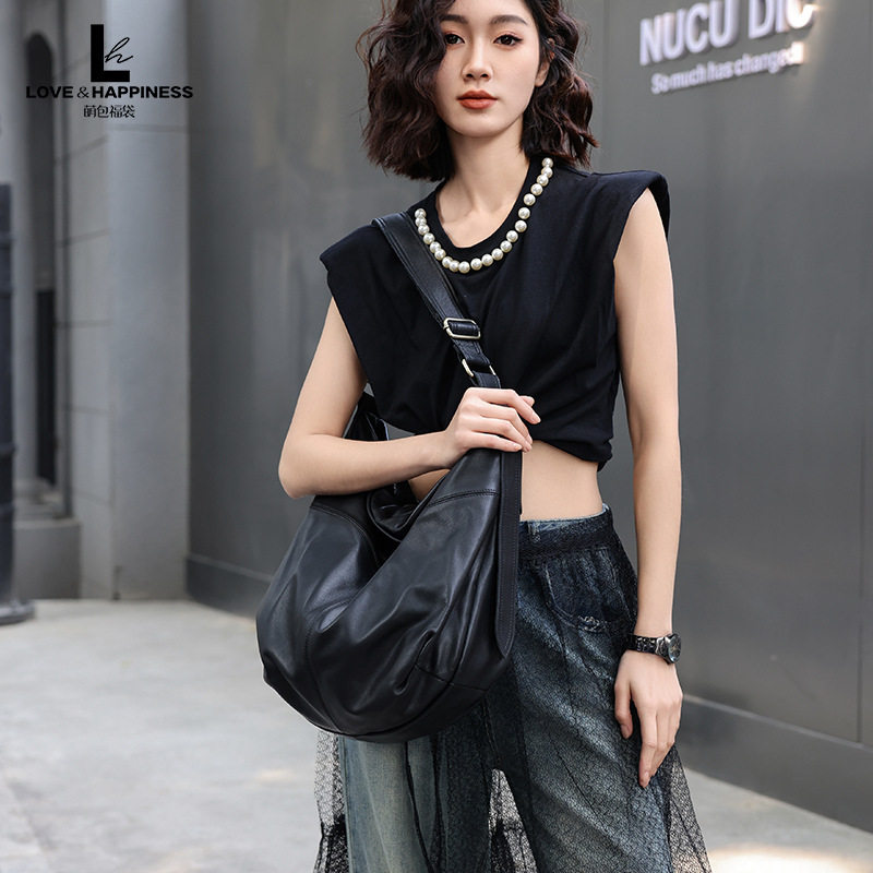 2024新款托特包女欧美头层牛皮百搭大气单肩斜挎大容量软皮女包软