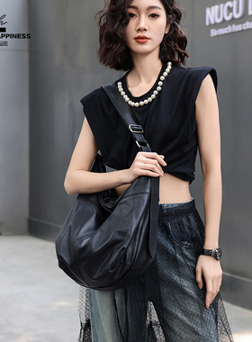 2024新款托特包女欧美头层牛皮百搭大气单肩斜挎大容量软皮女包软