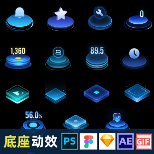 可视化数据大屏底座动效gif图figma组件psd模板ui设计制作图标ae