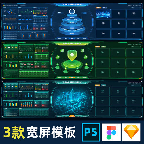 可视化数据大屏驾驶舱figma模板psd组件sketch图表按钮ui设计图标