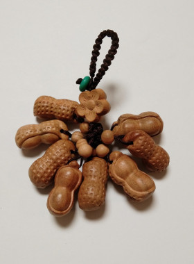 桃木小花生挂坠桃花佛珠车挂饰品