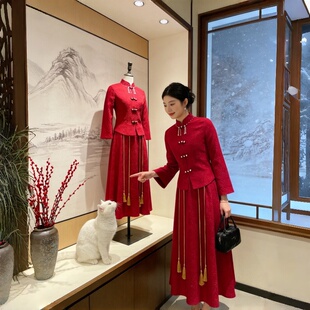 新中式敬酒服新娘出阁旗袍订婚小个子订婚礼服裙两件套女日常可穿