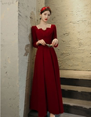 敬酒服新娘2025春秋新款 回门服新娘连衣裙 酒红色平时可穿订婚长袖