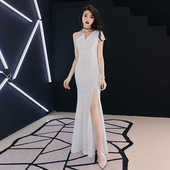 高端气质主持夜场公主KTV沐足晚礼服长裙单肩性感大气长款 鱼尾裙