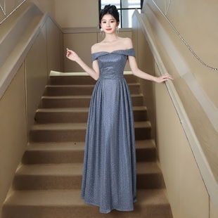 高端晚礼服裙一字肩轻奢小众高级感主持人绝美成人礼艺考长裙宴会