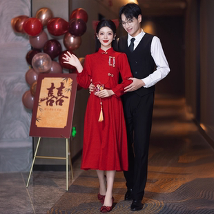 出阁礼服裙回门便装 女红色订婚套装 旗袍敬酒服新娘2025新款 新中式