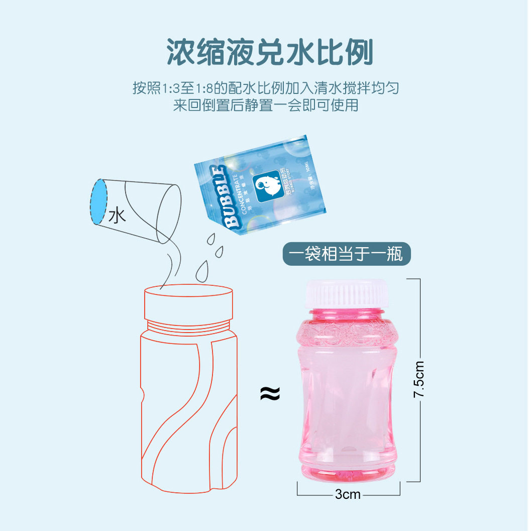 CHILDRENS TOY SAFETY ELECTRIC BUBBLE MACHINE GUN STICK CONCENTRATE SEMEN REFILL SACHET BAG SEVEN COLORS NON-TOXIC BLOWING WATER