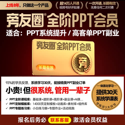 旁友圈PPT系统学习会员 | 含店内所有模板+所有课程