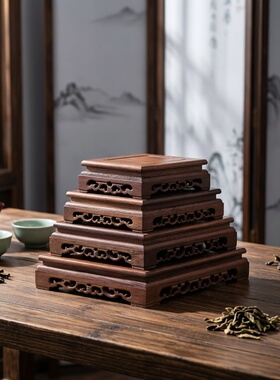 鸡翅木中式雕刻花盆佛像底座