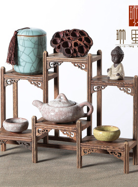 鸡翅木博古架红木木质文玩展示架办公家居工艺摆件黑鸡翅木工艺品