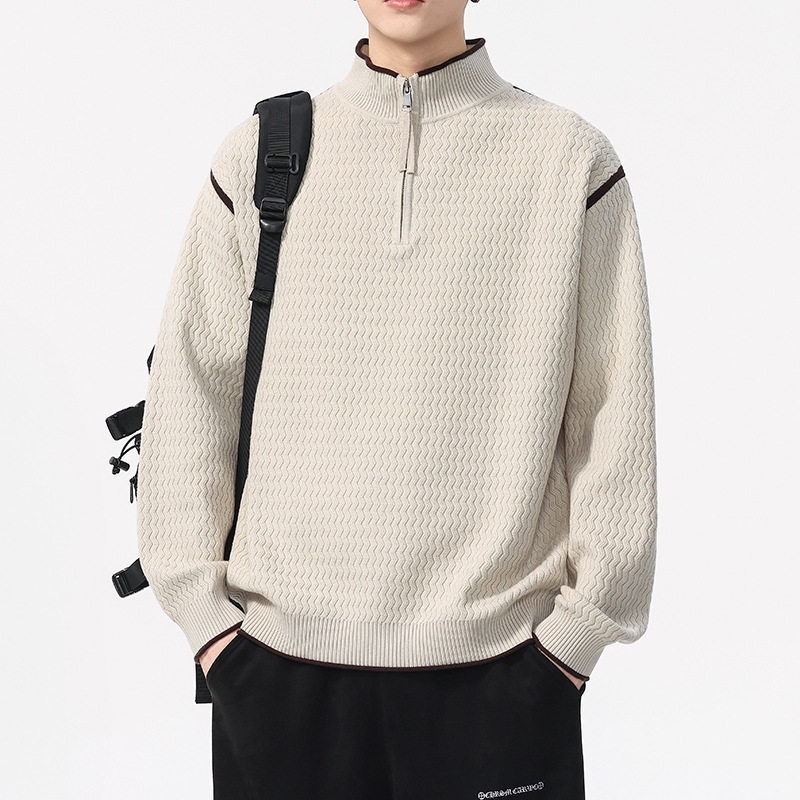 杏色半拉链长袖毛衣男士秋冬新款外套内搭慵懒松弛感半高领针织衫,户外/登山/野营/旅行用品,户外休闲衣,淘宝优惠券,粉丝福利购,淘宝优惠卷
