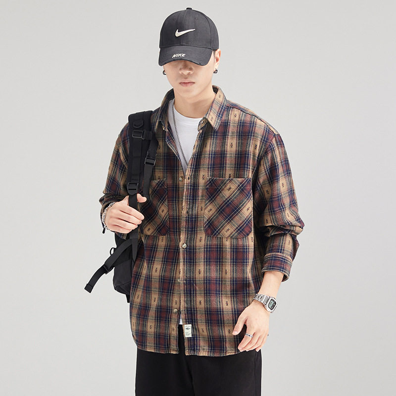 美式经典复古格子衬衫男长袖2025新款英伦休闲潮牌春秋衬衣外套男,户外/登山/野营/旅行用品,户外休闲衣,淘宝优惠券,粉丝福利购,淘宝优惠卷