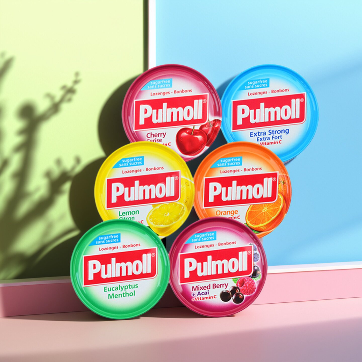 德国进口飚摩Pulmoll薄荷水果润喉糖桉叶强薄荷味柠檬硬糖铁盒装