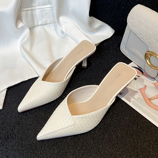 新款试衣间懒人包头半拖鞋夏季外穿尖头简约高跟凉拖鞋半拖2026年