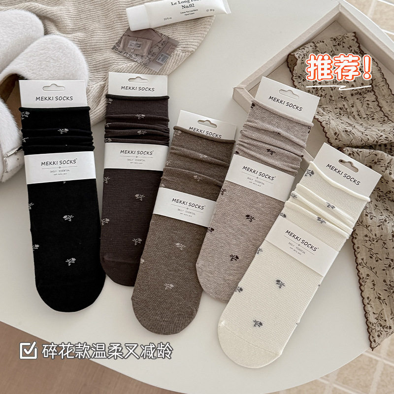小碎花复古中筒袜女ins风韩版美拉德袜子女款百搭无骨堆堆袜秋冬