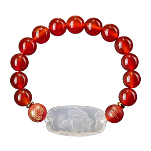 易明居五岳四神喜合吉宏手链2026马年属鼠人佩戴吉祥物红玛瑙手串