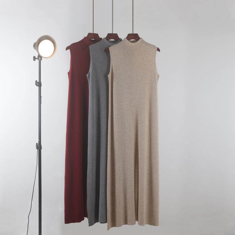 2025春秋新款修身半高领针织连衣裙女中长款无袖背心内搭打底裙子,女装/女士精品,连衣裙,淘宝优惠券,粉丝福利购,淘宝优惠卷