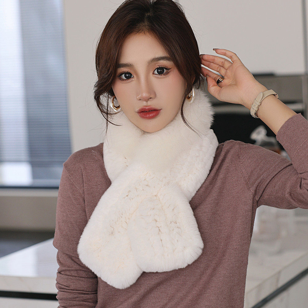 新款獭兔毛编织短款气质围脖狐狸毛皮草围巾 女冬季韩版纯色毛领
