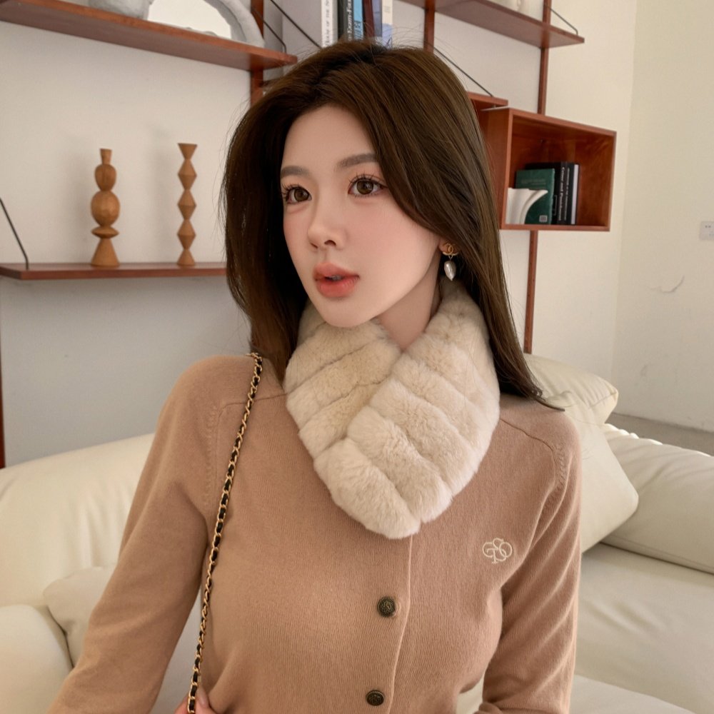 獭兔毛双面围脖真兔毛拼色磁扣
