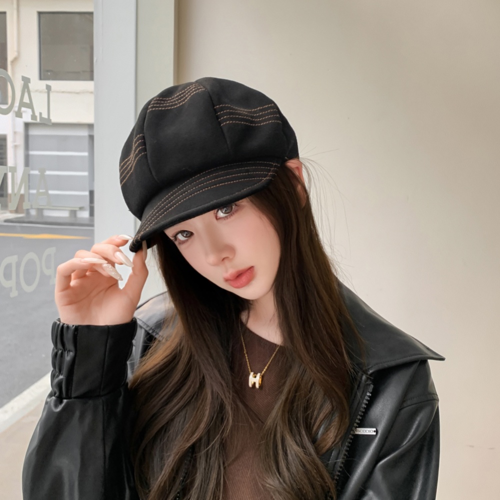 秋冬反绒鸭舌帽子女 柔软绵羊皮真皮气质八角帽 休闲显脸小男女款