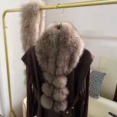 整皮编织双面狐狸毛球球围巾真毛长款 围巾韩系皮草真毛毛围脖可爱