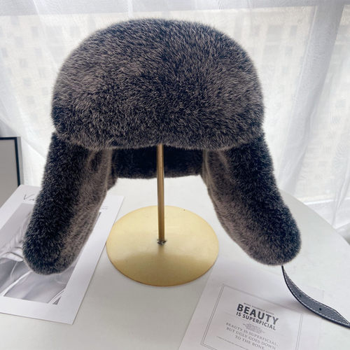 真皮东北獭兔毛老头加厚棉雷锋帽