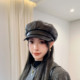 羊皮鸭舌贝雷帽女秋冬鸭舌棒球报童画家八角帽子英伦复古百搭