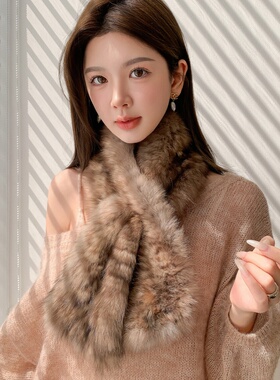 紫貂毛围巾女冬季紫貂皮双面编织