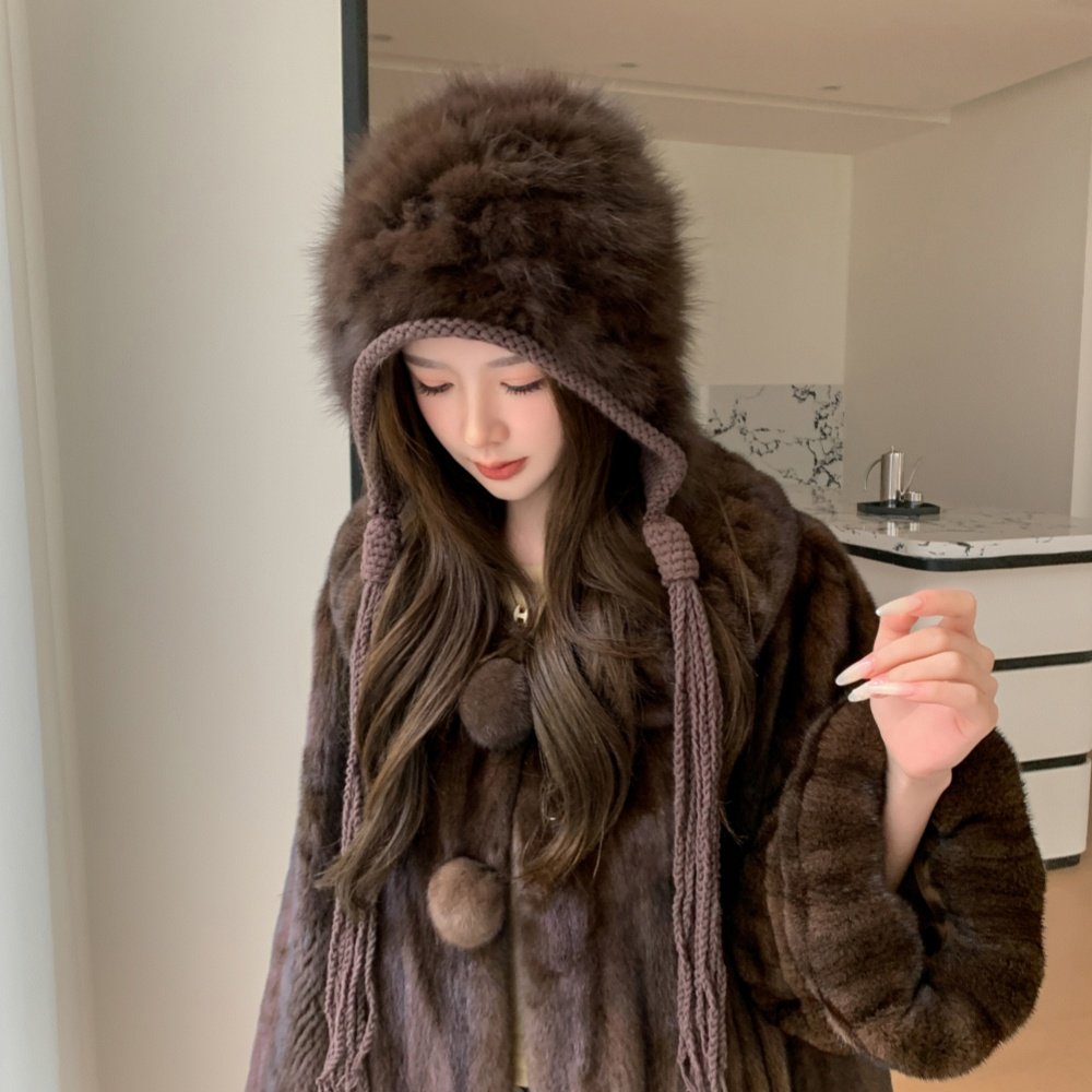 紫貂皮草护耳帽女包头帽