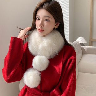 新款韩版狐狸毛围脖女冬季大毛球双面围巾磁吸扣真毛毛领子皮草