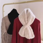 秋冬保暖米色水貂毛围巾女双面编织韩版 百搭貂皮皮草围脖女士气质